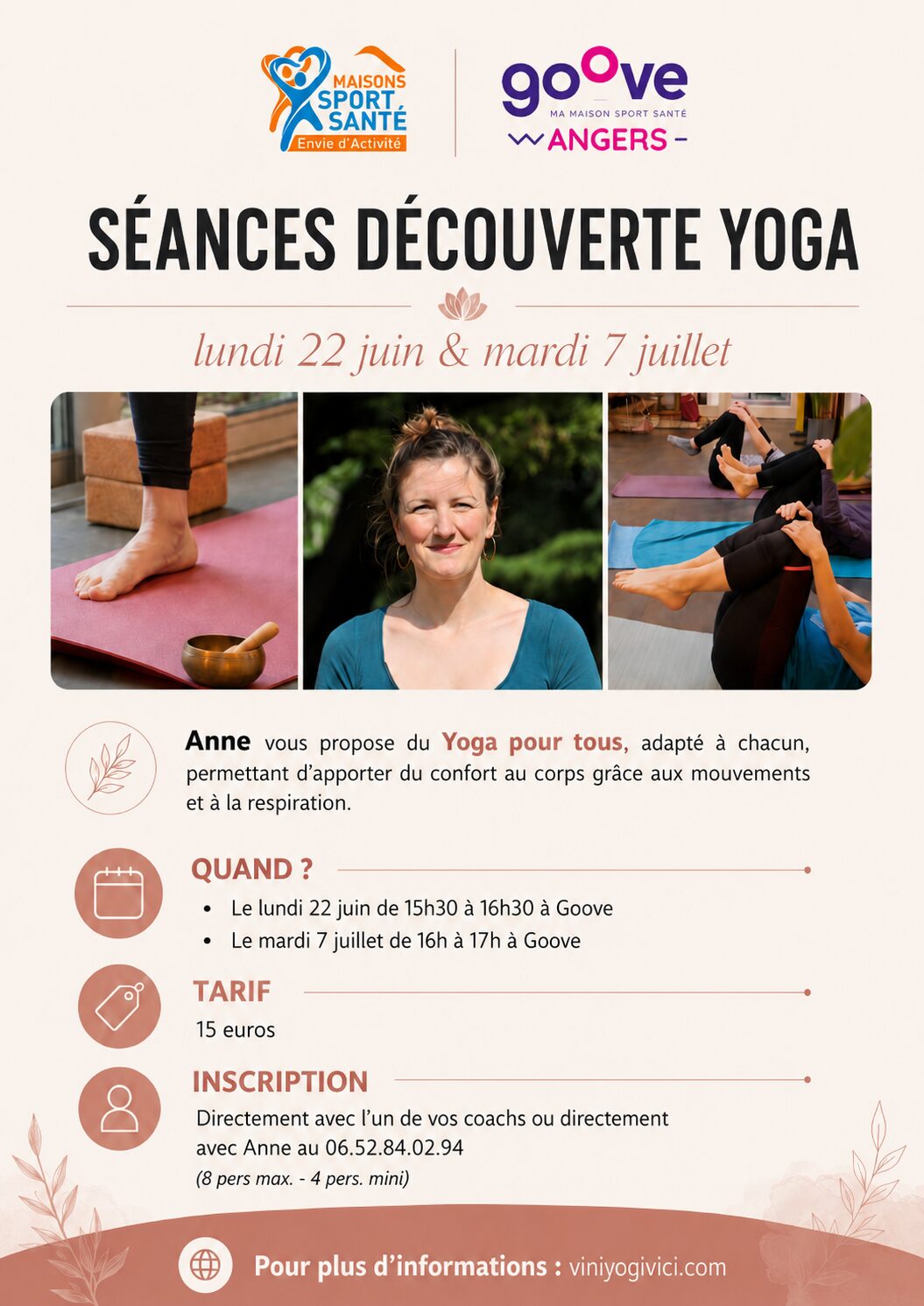 Affiche cours yoga Angers